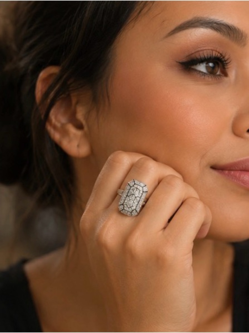 Pavé Statement Ring in Silver Adjustable Size 7 8 9